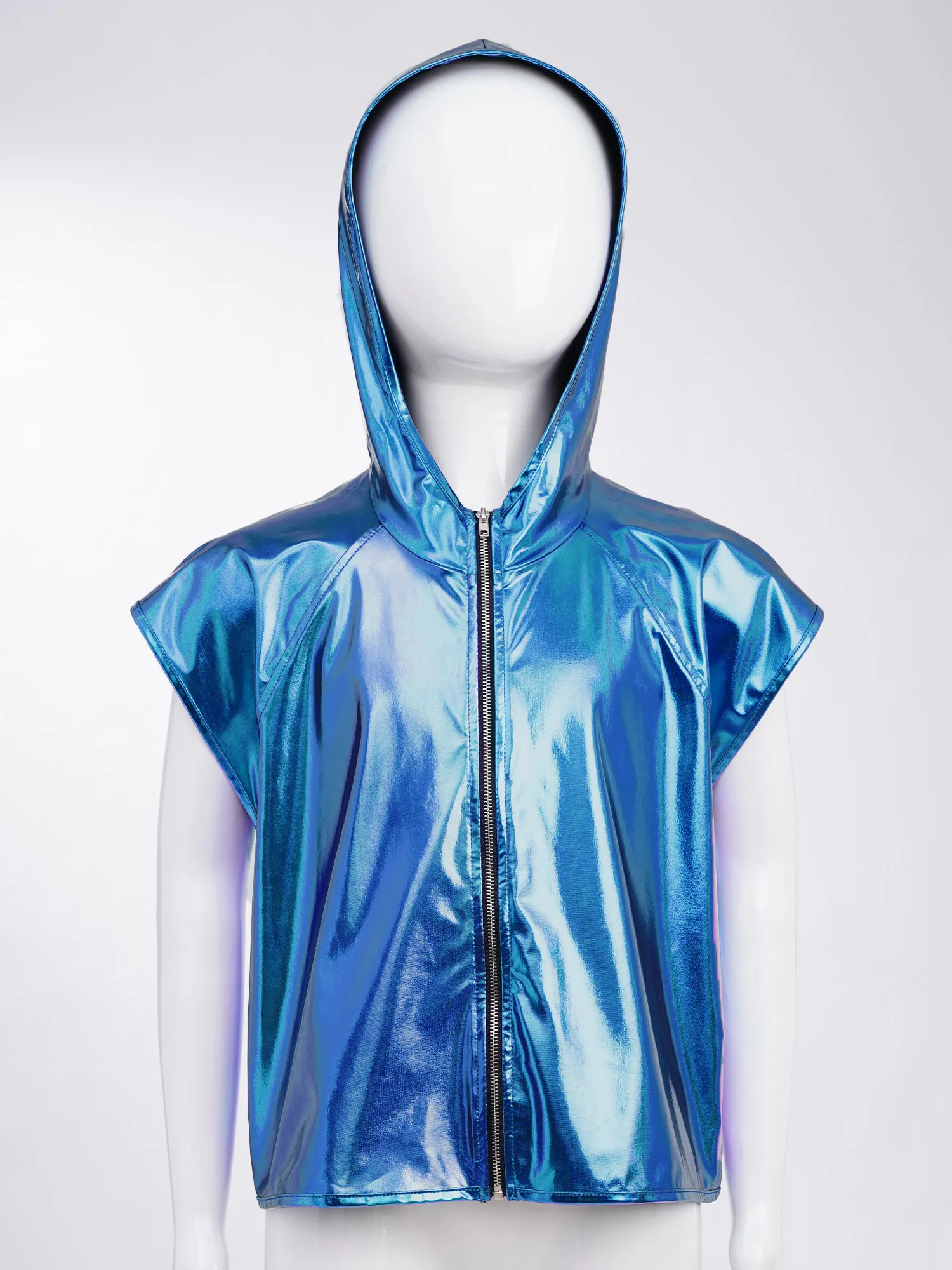 أطفال بنين بنات موضة معدنية مقنعين سترة الهيب هوب شارع الرقص لامعة قلنسوة بسحاب صدرية لأداء مرحلة رقص الجاز #2