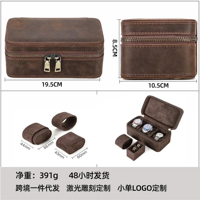 Genuine Leather Watch Case 3 Slot Watch Jewelry Storage Box Travel Portable Gift Box Free Custom Logo Organizador Watch Case Box