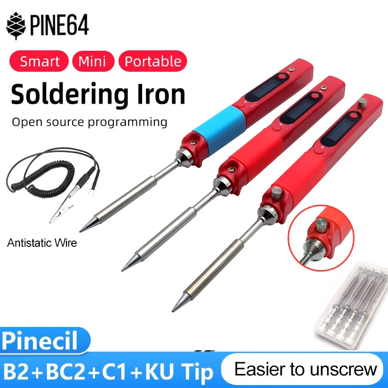 

Red Mini Smart Pine64 Soldering Iron Precision Welding Open Source Programming Pinecil-BB2 BC2 KU C1 Tips With Antistatic Wire