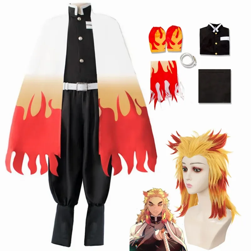 Disfraz de Demon Slayer para adultos y niños, Kimono de Anime Rengoku Kyoujurou Kimetsu no Yaiba, Cosplay