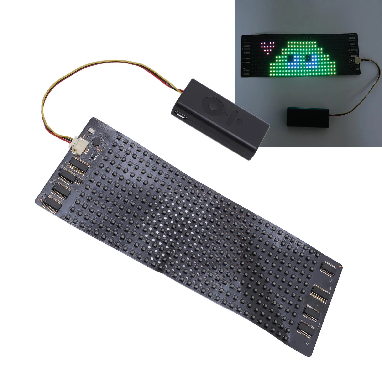 

Flexible LED Sign Flexible LED Display 12x32 Resolution APP Control HD Full Color LED Sign Screen for Bag Hat Glasses 158.5x58mm