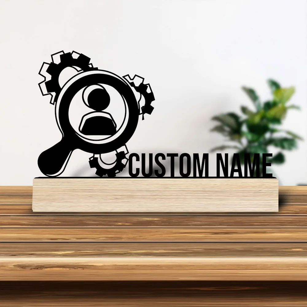 1pc Interesting Desktop Metal Statues Custom Name Equipped with Wooden Base Perfect for Home or Office Decoration