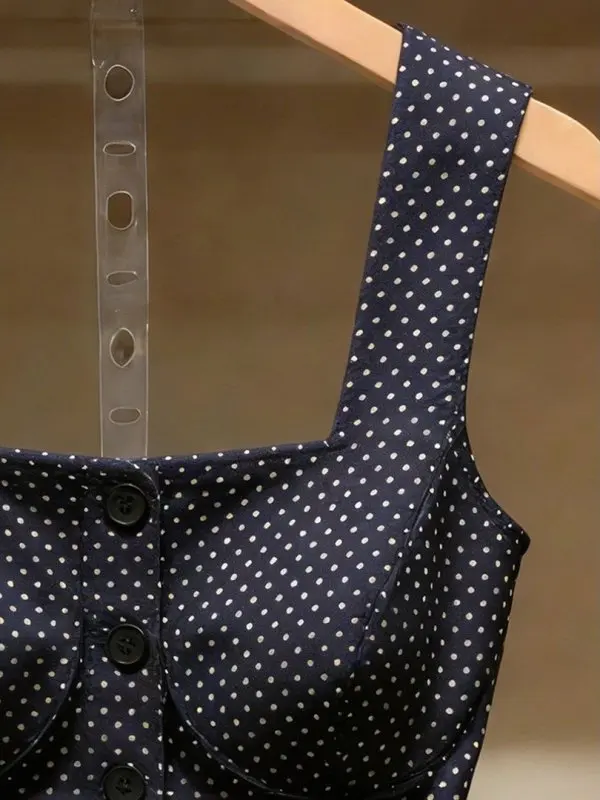 Summer 2026 American Retro Polka Dot Sleeveless Vest Women's Slimming Top Breathable Comfortable Single Button Closure
