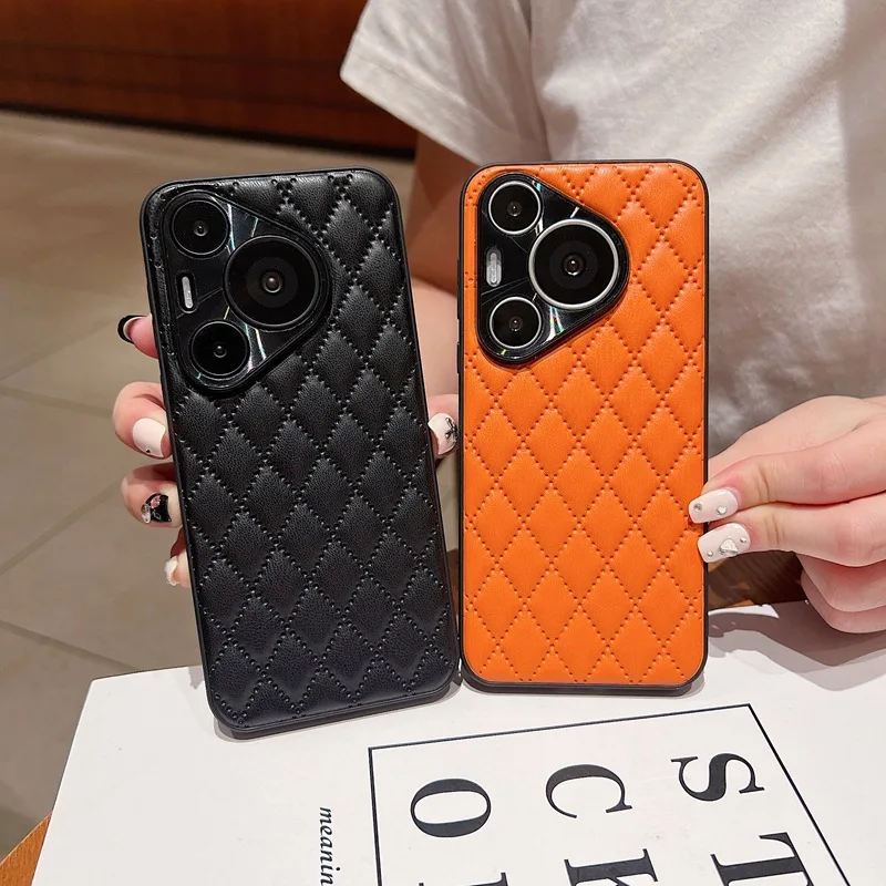 Shockproof Leather Geometric Soft Touch Case For Huawei Pura 70 Pro 70Ultra P60 Mate70, Slim Camera Protection Phone Cover Funda