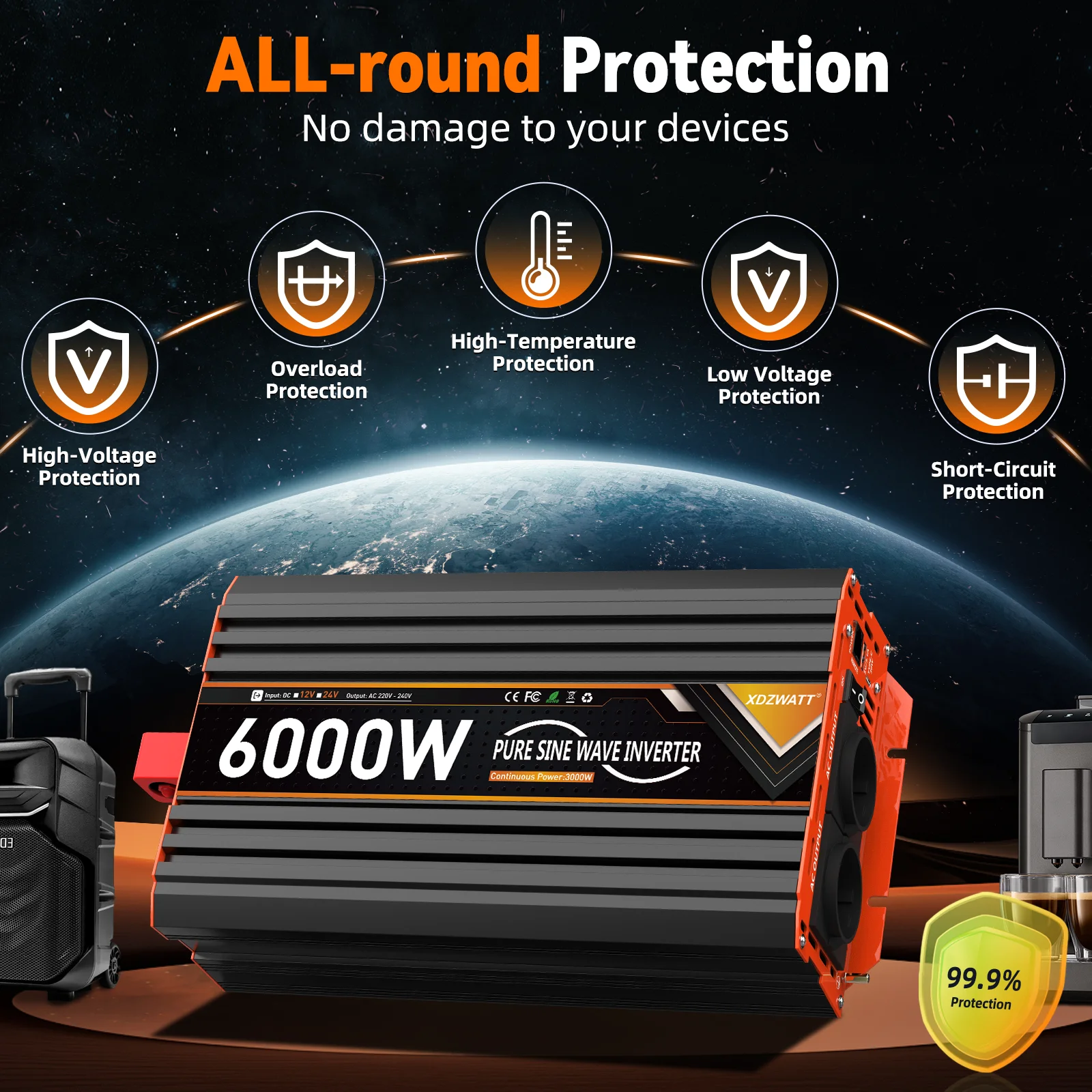 6000 W Spitzenleistung Reiner Sinus-Wechselrichter DC 12 V 24 V zu AC 230 V 50 Hz EU-Buchse LCD Auto Voltmeter Konverter Transformator LCD – Detail 4