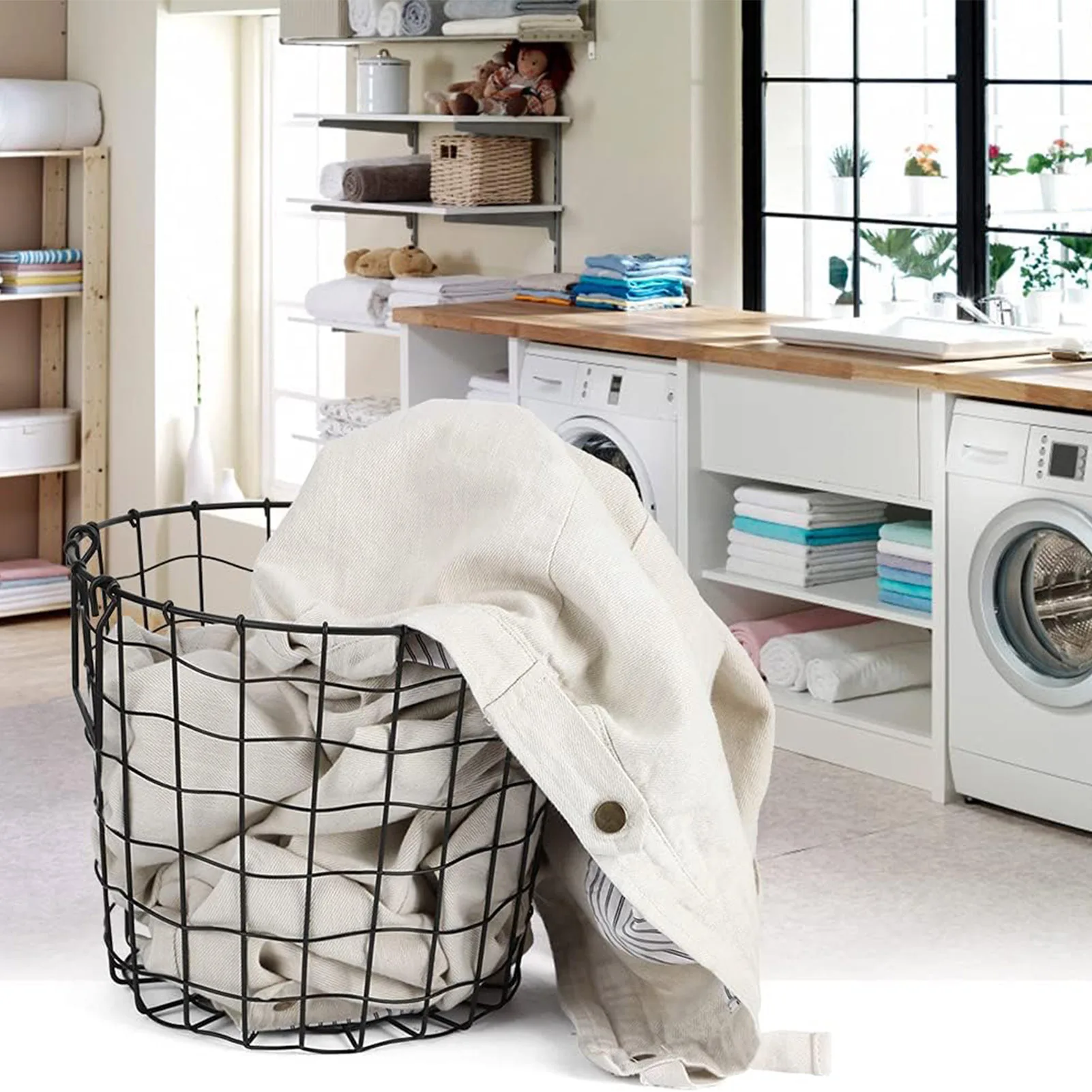 

Laundry Basket Hamper Metal Clothes Basket Iron Storage Basket Reusable Dirty Clothes Bin Basket for Kitchen Living Room Bedroom