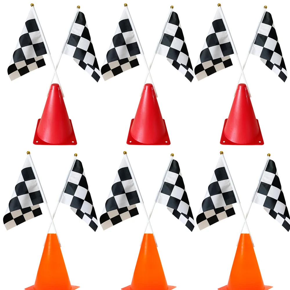 Car Birthday Party Decoration Traffic Cones and Racing Checkered Flags Race Car Party Supplies