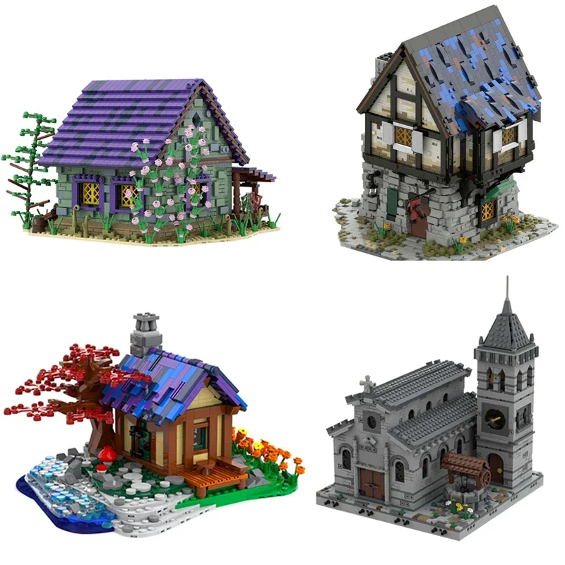 MOC The Medieval German Church Forest Tree House Building Blocks Villa Pirate Architecture Assemble Hut Toys For Children Gifts