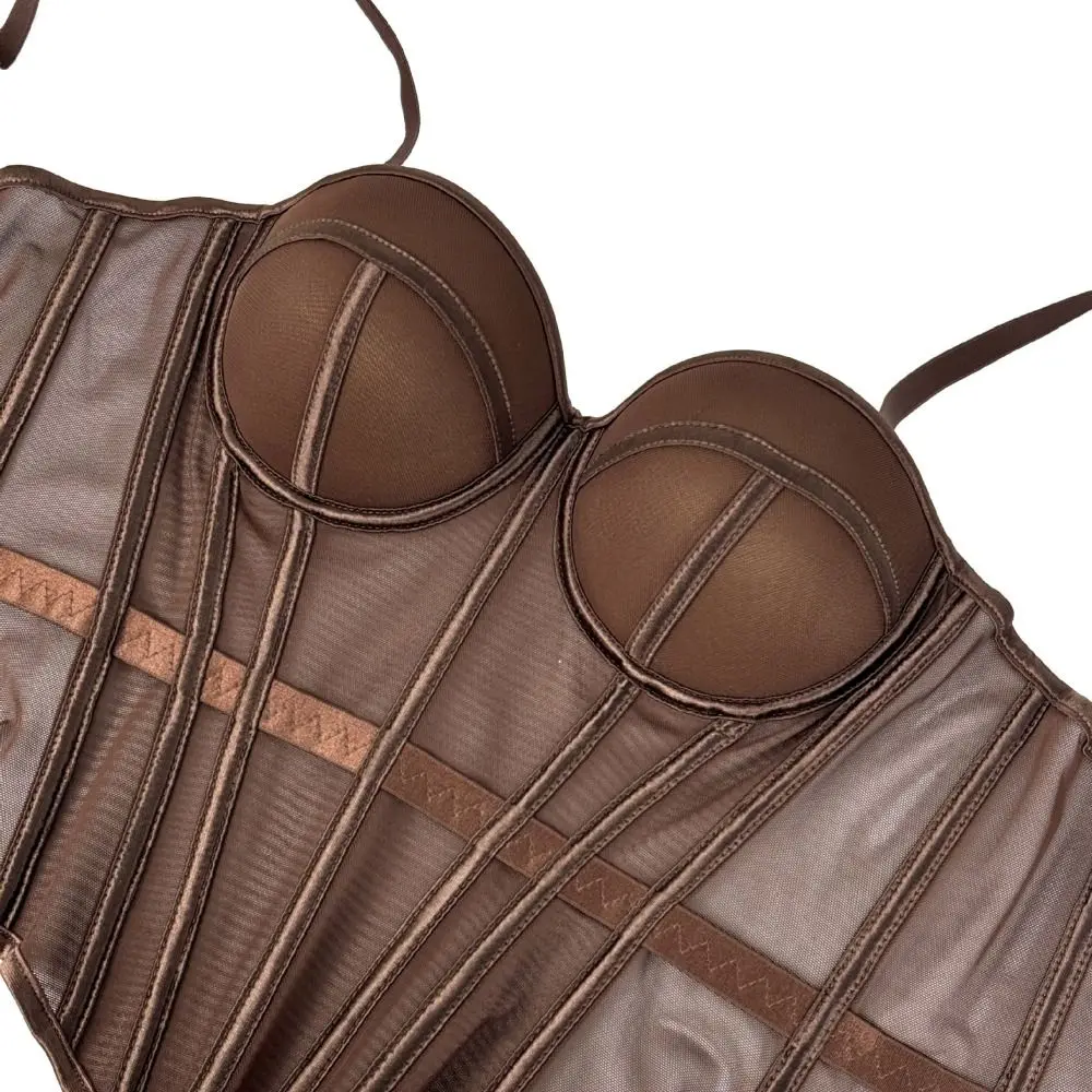 Elegant Mesh Material Corset Top Sleeveless Design Breathable Bodices Waist Girdle Skinny Fit Spaghetti Strap Top Party Wear
