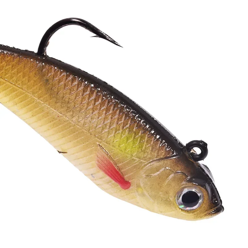 Jig Head Hook Silicone Soft Bait, Iscas de pesca, Swimbait de borracha artificial, Swimbait para Shad Bass Carp, Wobblers, 75mm, 9.5g, 1Pc