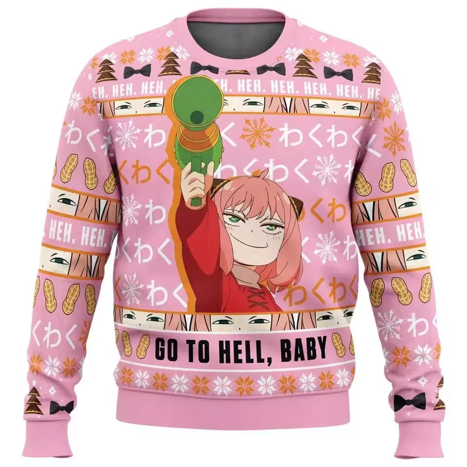 2025 Ugly sweater Christmas theme element Spy x Family Aniya cartoon character printed cute and fresh pullover
