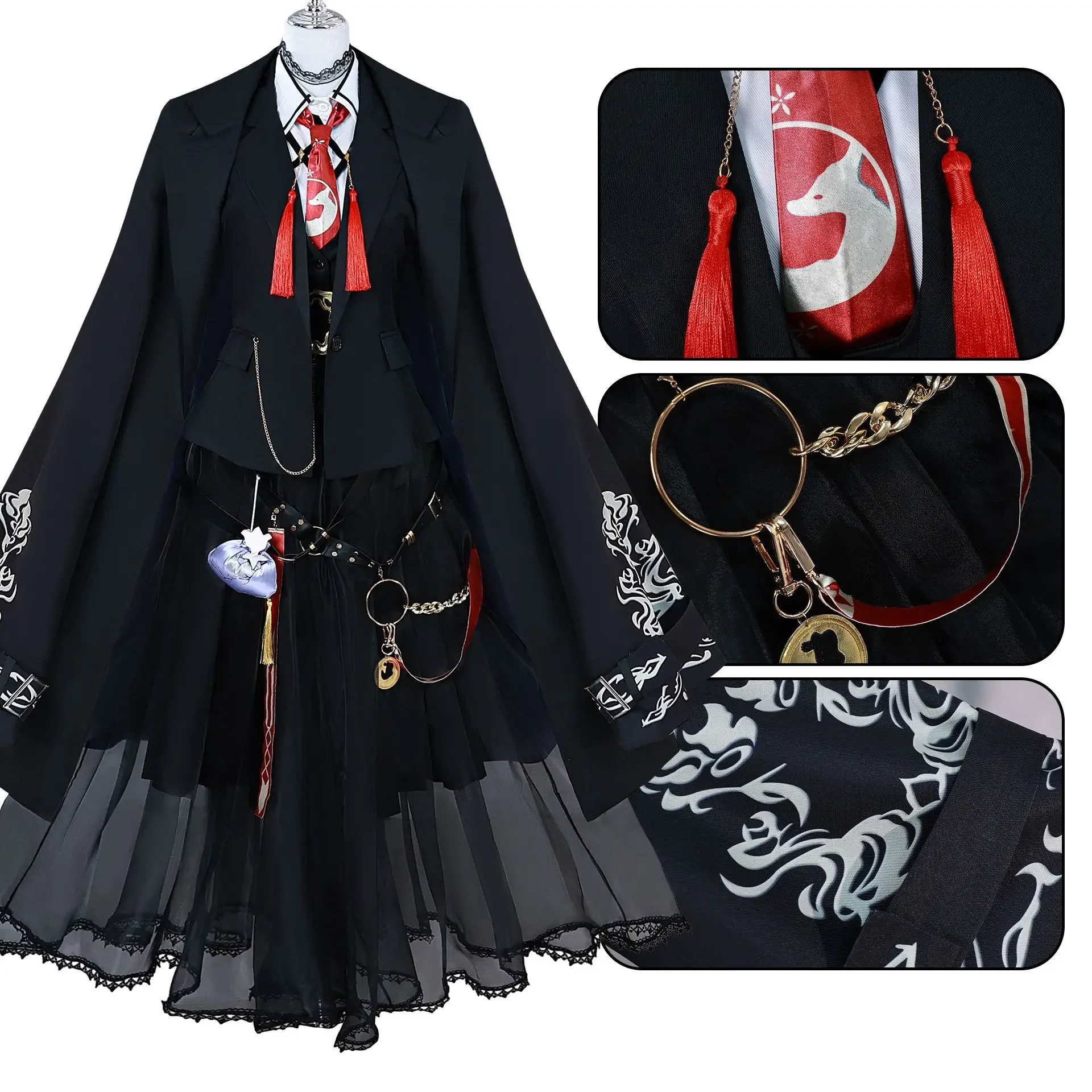 Jogo arknights vulpisfoglia cosplay traje preto roupas peruca ternos halloween carnaval festa role play uniforme para meninas femininas