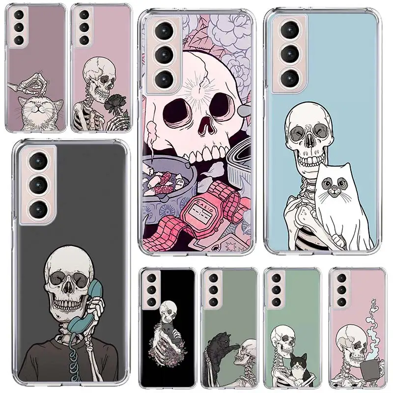 Horror Skull Flower Phone Case Shell For Samsung Galaxy S24 S23 S22 Ultra S21 Plus S20 FE S10 S10E S9 S8 + Cover Capa Funda