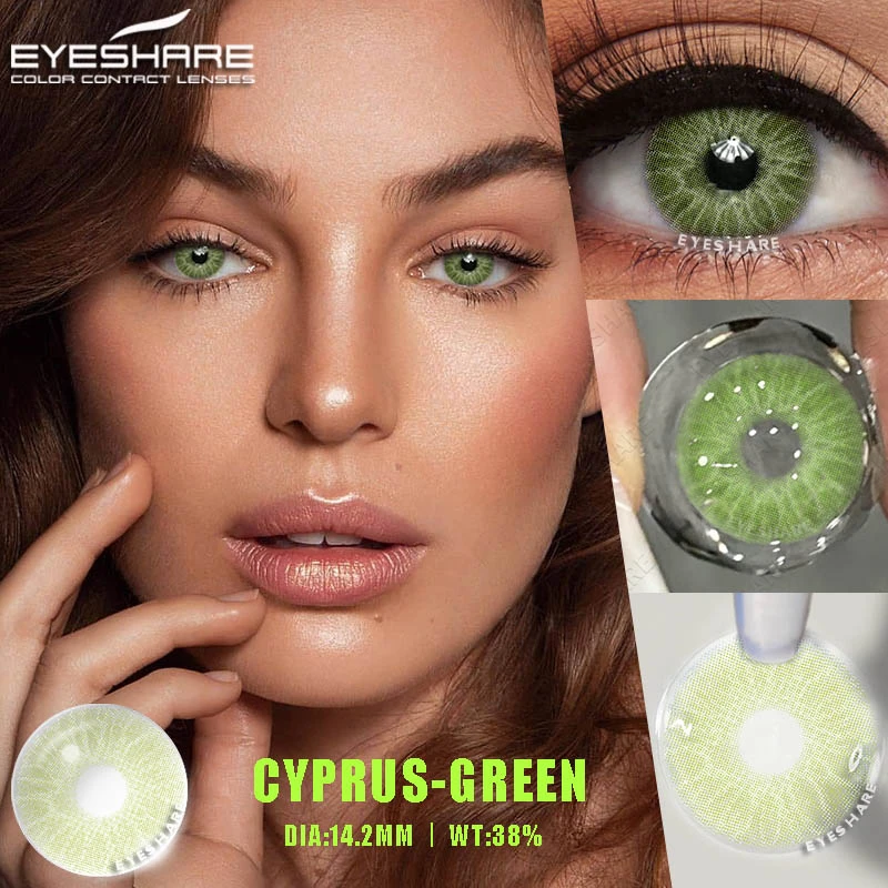 EYESHARE 1pair Blue Contact Lens for Eyes Hybrid Natural Colorful Lenses 14.2mm Colorful Eyes Green Lenses Cosmetic Yearly Use
