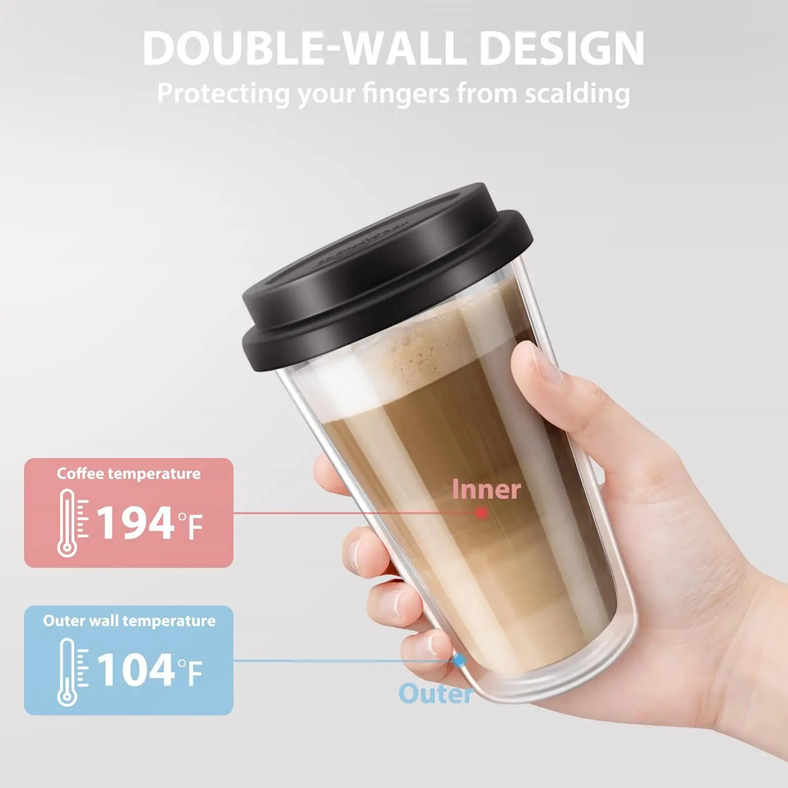 Reusable 350ML Glass Coffee Cup with Silicone Lids,Insulated Hot/Cold Drinkware,Morning Milk Cups,for Iced Americano Juice Tea