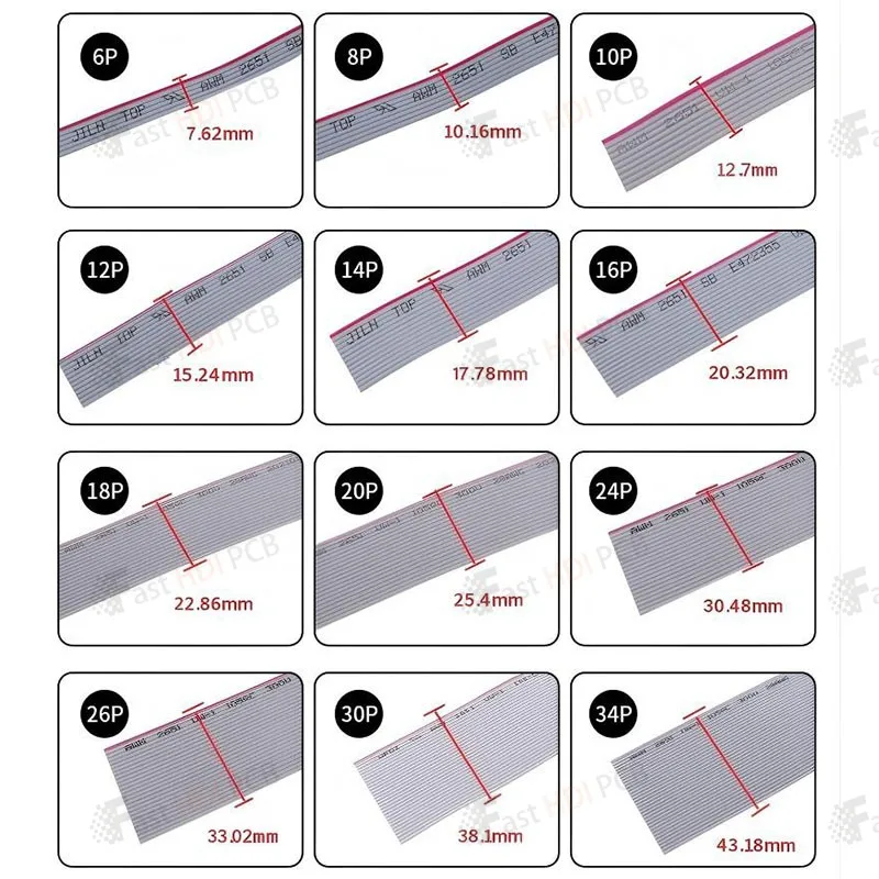 FC 시리즈 2.54mm 회색 리본 케이블 8/10/20/40/64 핀, JTAG, LCD 화면, 아두이노, 디버깅용 이중 행 사전 조립된 IDC 케이블