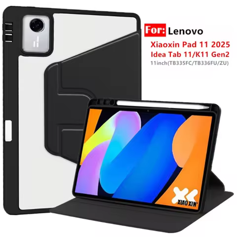 For Lenovo Xiaoxin Pad 11 2025 Case Idea Tab 11/K11 Gen2 Rotating Acrylic With Pencil Slot Funda TB335FC/TB336ZU/FU 11inch Cover