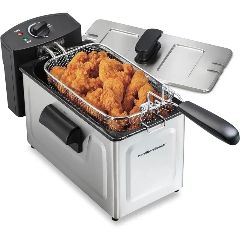 HAOYUNMA Professional Style Electric Deep Fryer, Frying Basket with Hooks, 1500 Watts, 3 Liters, Stainless Steel