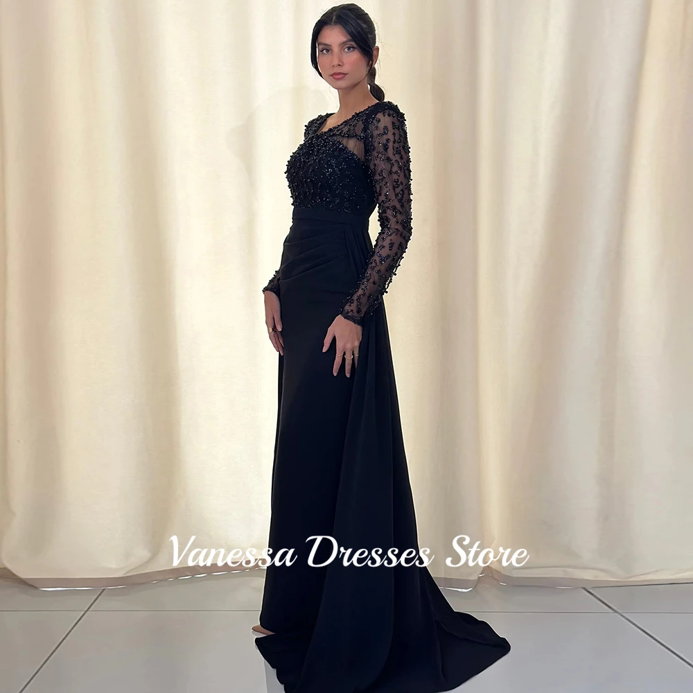 Lindo vestido de noite com miçangas, um ombro, personalizado, pregas sauditas, tensão lateral, mangas compridas, camisa, vestidos de baile, robes de soirée