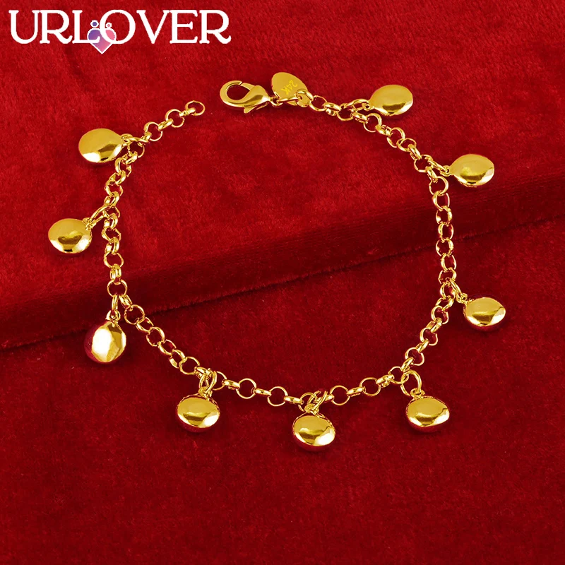 

URLOVER 24K Gold Bracelet Small Circular Pendant Bracelets For Woman Fashion Party Wedding Engagement Charm Jewelry Lovers Gift