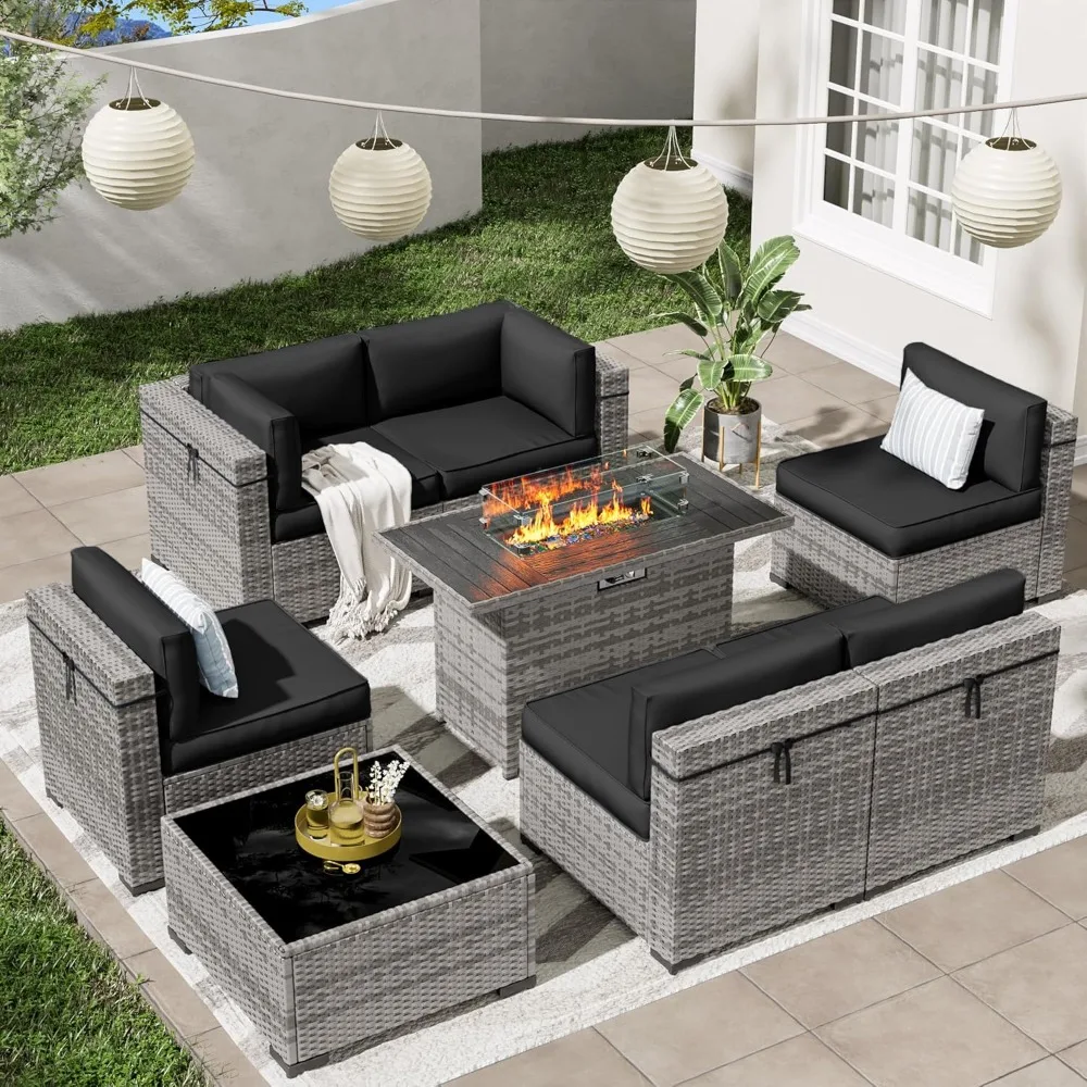 

Patio Furniture Set, 7-Piece Outdoor Sectional with Free Cover, All-Weather Wicker Patio Conversation Sets for Backyard