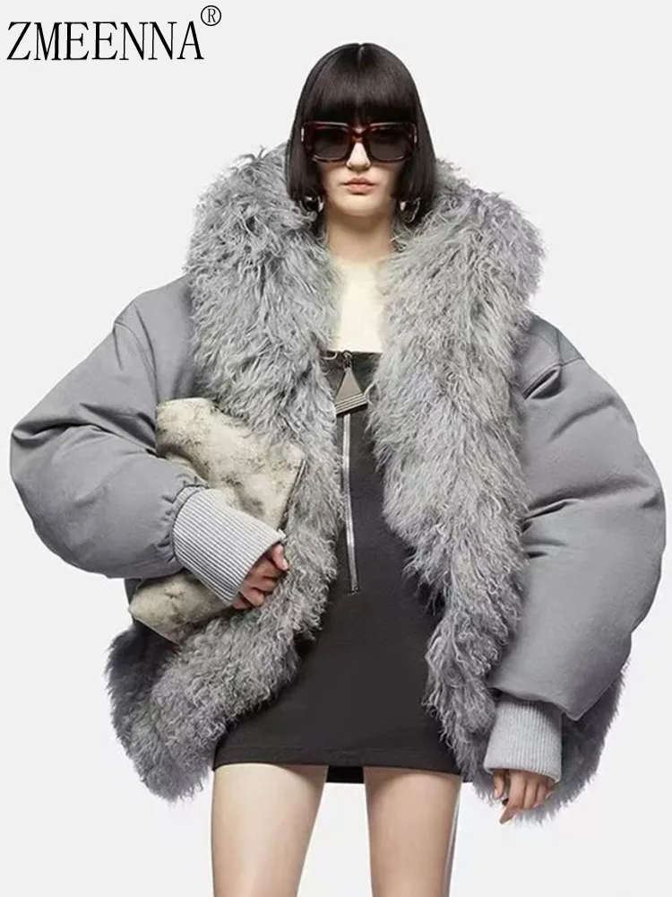 

ZMEENNA Women's Oversized Puffer Jacket Faux Fur Collar Contrast Ribbed Cuffs Warm Winter Outerwear Casual Fashion ZM4190