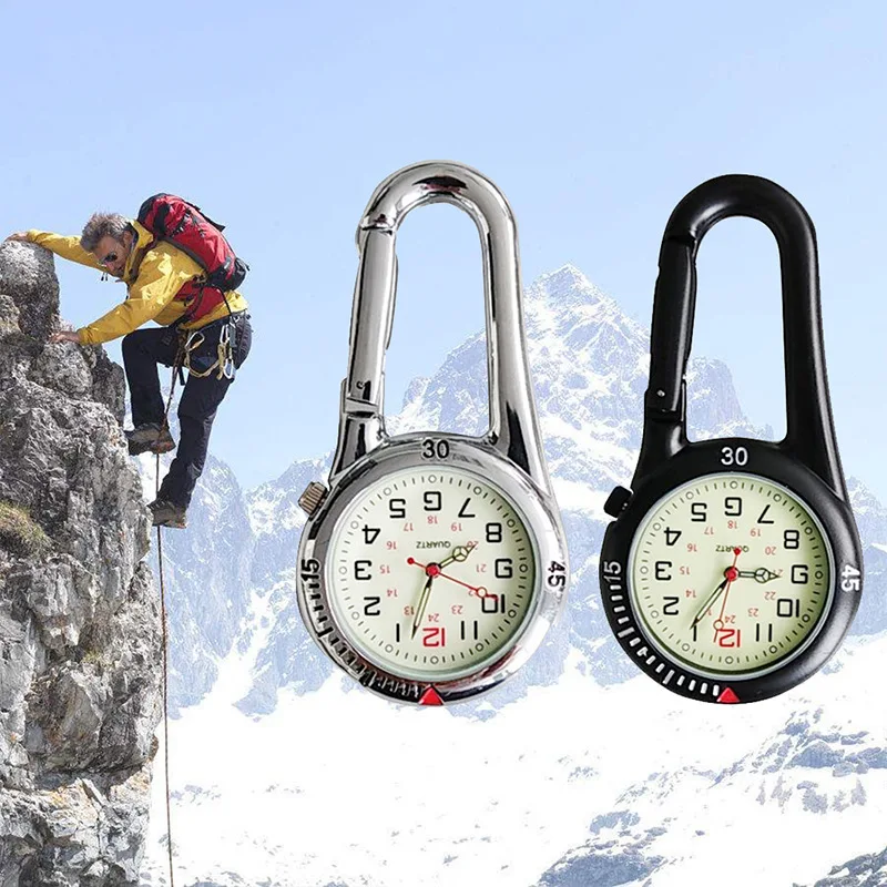 Backpacker Mountaineering Sports Belt Clip Watch Fob Clip Carabiner Pocket Watch Fob Medical Sports Watches Vintage Nurse Clock