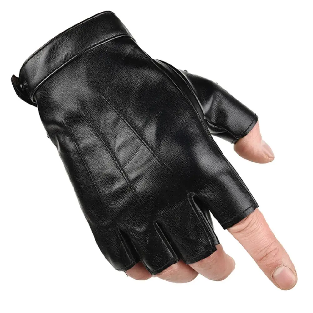 Fashion Punk PU Driving Gloves Button Design Cool Fingerless Mittens Gothic Anti-Slip Half Finger Gloves Outdoor