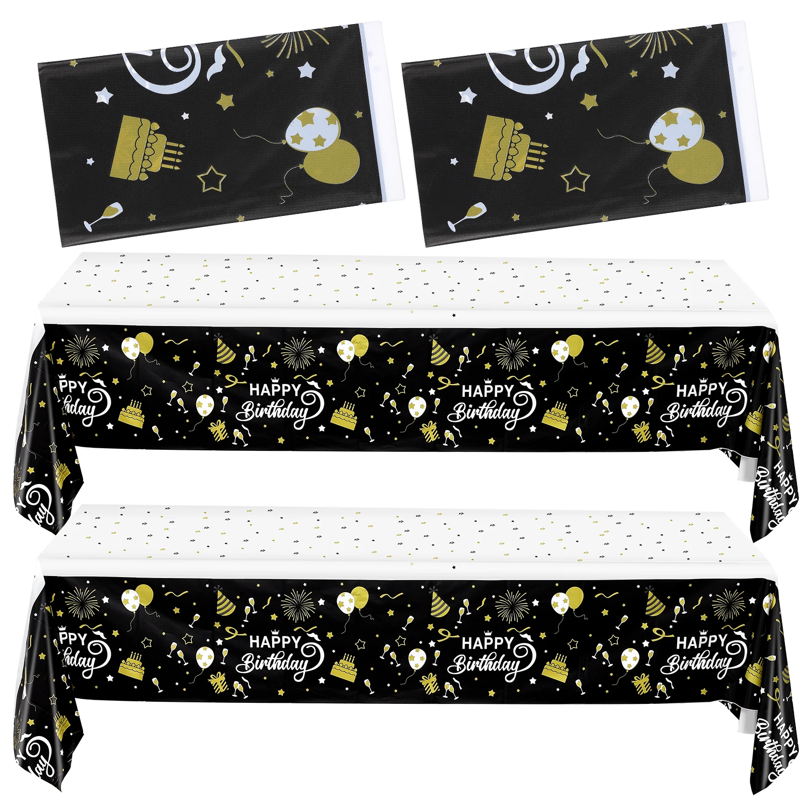 

4 pcs Birthday Tablecloths Rectangular Printed Party Table Covers Letter Balloons Cake Decorations For Party Supplies