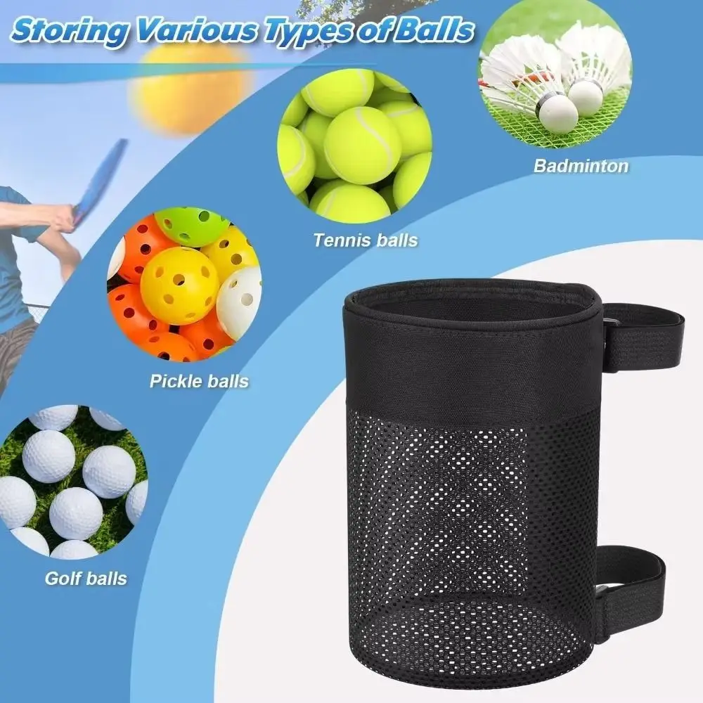 Foldable Tennis Hanging Organizer Black Large Capacity Pickleball Ball Holder Round Mesh Ball Storage Pouch Athletes