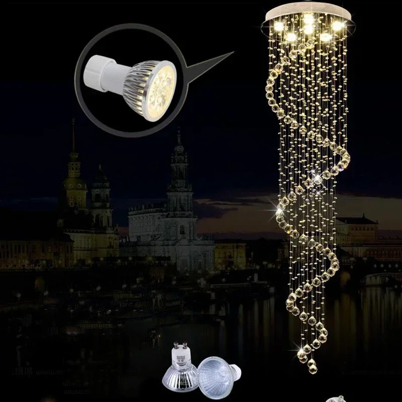 現代の大型ビッグ階段ロングスパイラルクリスタルシャンデリア照明器具階段レインドロップ保留ランプ + 無料船