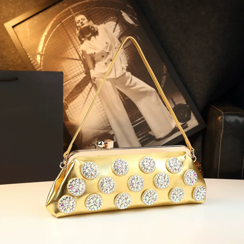 Spring and summer new hot diamond buckle rhinestone dinner handbag banquet dress one-shoulder cross-body handbag women's bag