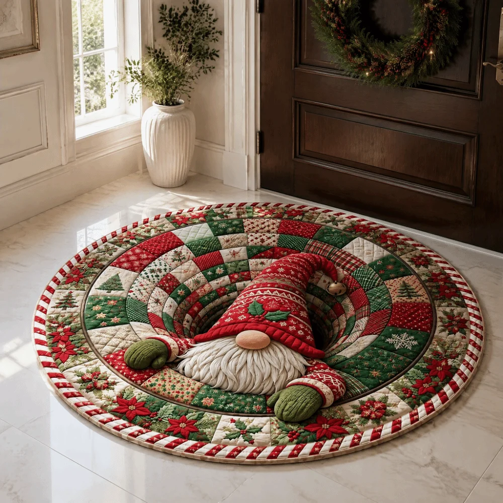 60*60cm Christmas Round Carpet 3D Special-shaped Red Santa Claus Floor Mat Imitation Cashmere Atmosphere Decoration