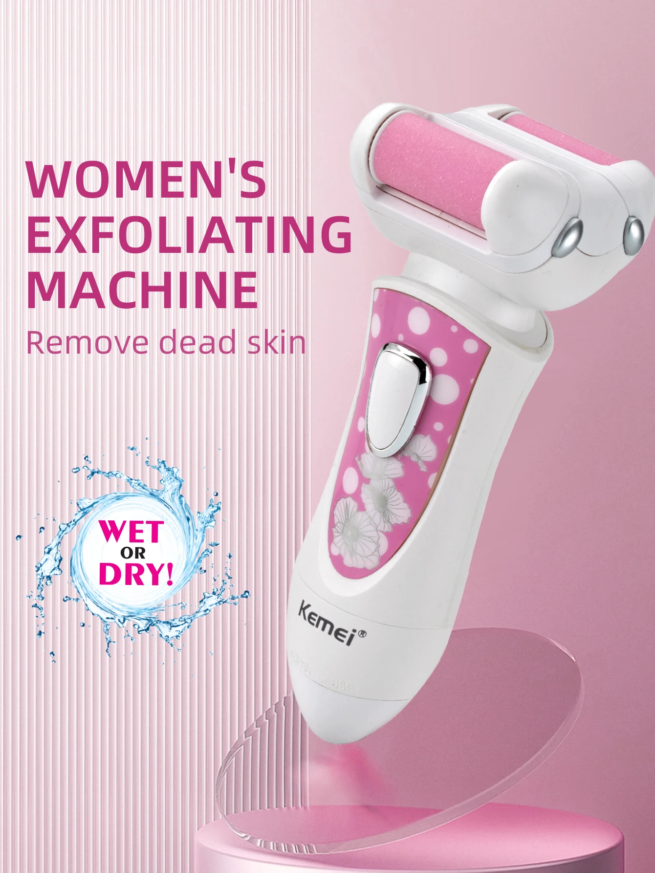 Kemei Double-headed Foot Care Tool Both Wet and Dry Foot Dead Skin Callus Remover Grinding Rasp Pedicure Machine Foot Grinder