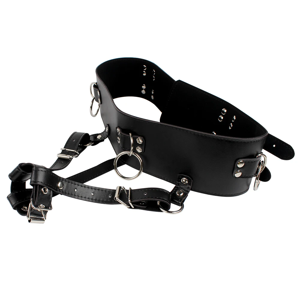 Magic Wand Vibrator Leather Forced Orgasm Belt Female Chastity Harness Strap BDSM Bondage Female Masturbator Sex Toys for Women