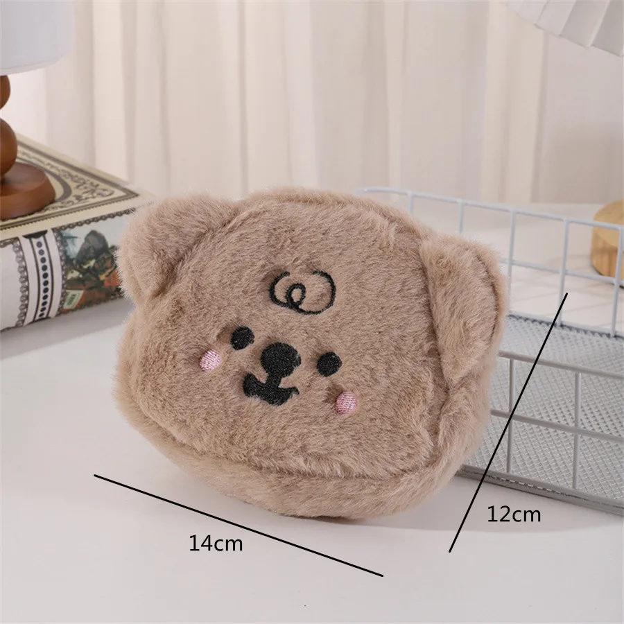 Kawaii Plush Cartoon Bear Small Makeup Lipstick Bag Women Cute Earphone Key Card Travel Storage Bag Purse Handbags Pouch Wallet