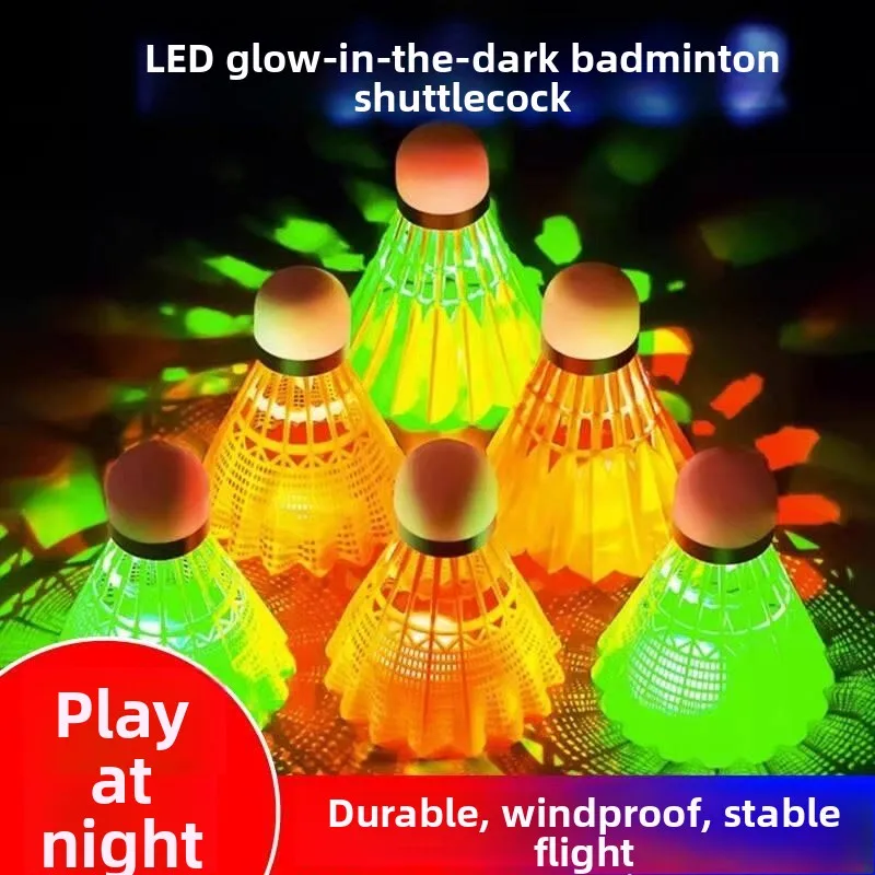 

Набор светящихся в темноте прочных нейлоновых воланов для бадминтона для тренировок на открытом воздухе, флуоресцентные, светящиеся в ночи, ветроустойчивые, с высоким отскоком