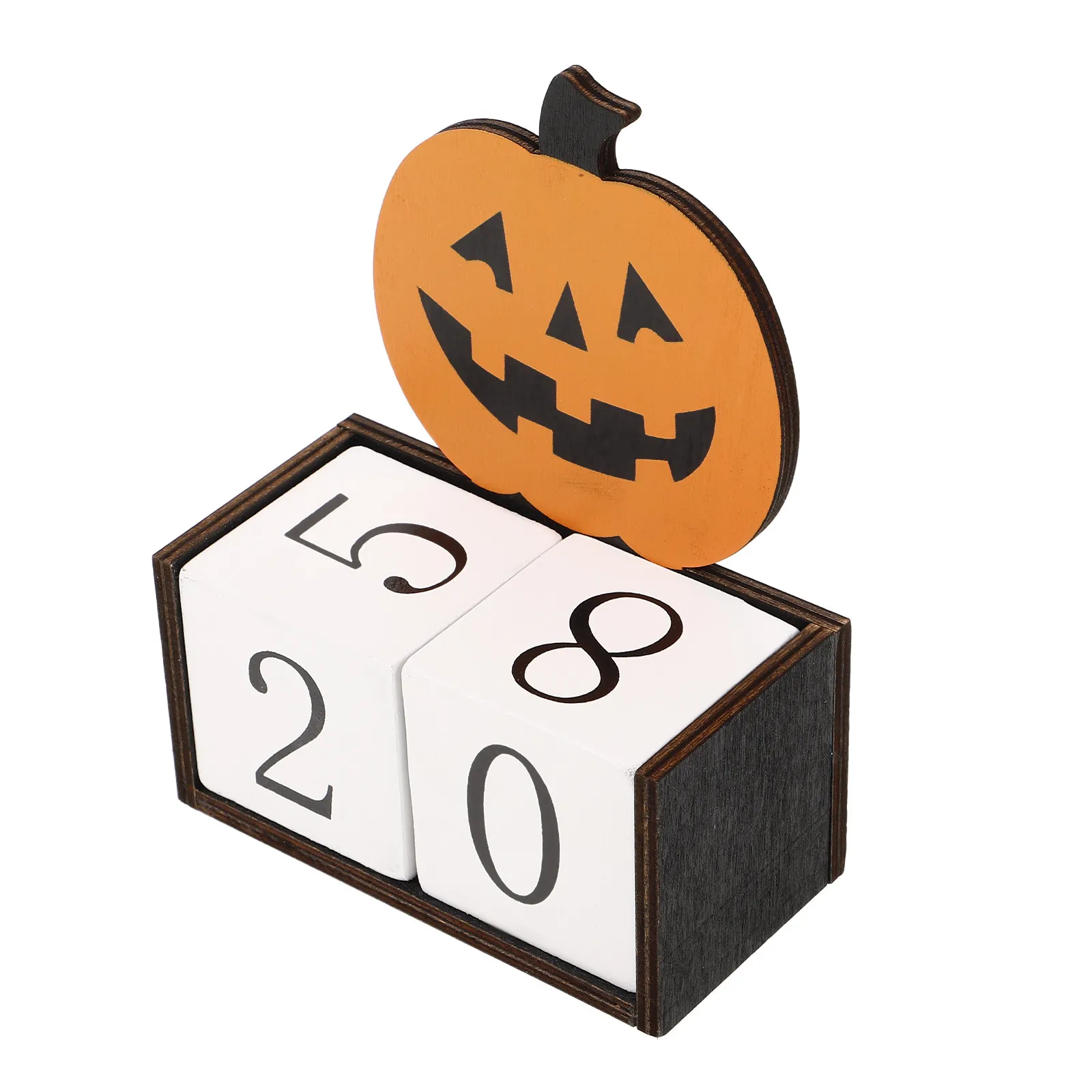 Wooden Desk Calendar Halloween Pumpkin Decorative Rustic Perpetual Manual Turning Calendar for Home Office Table Decor