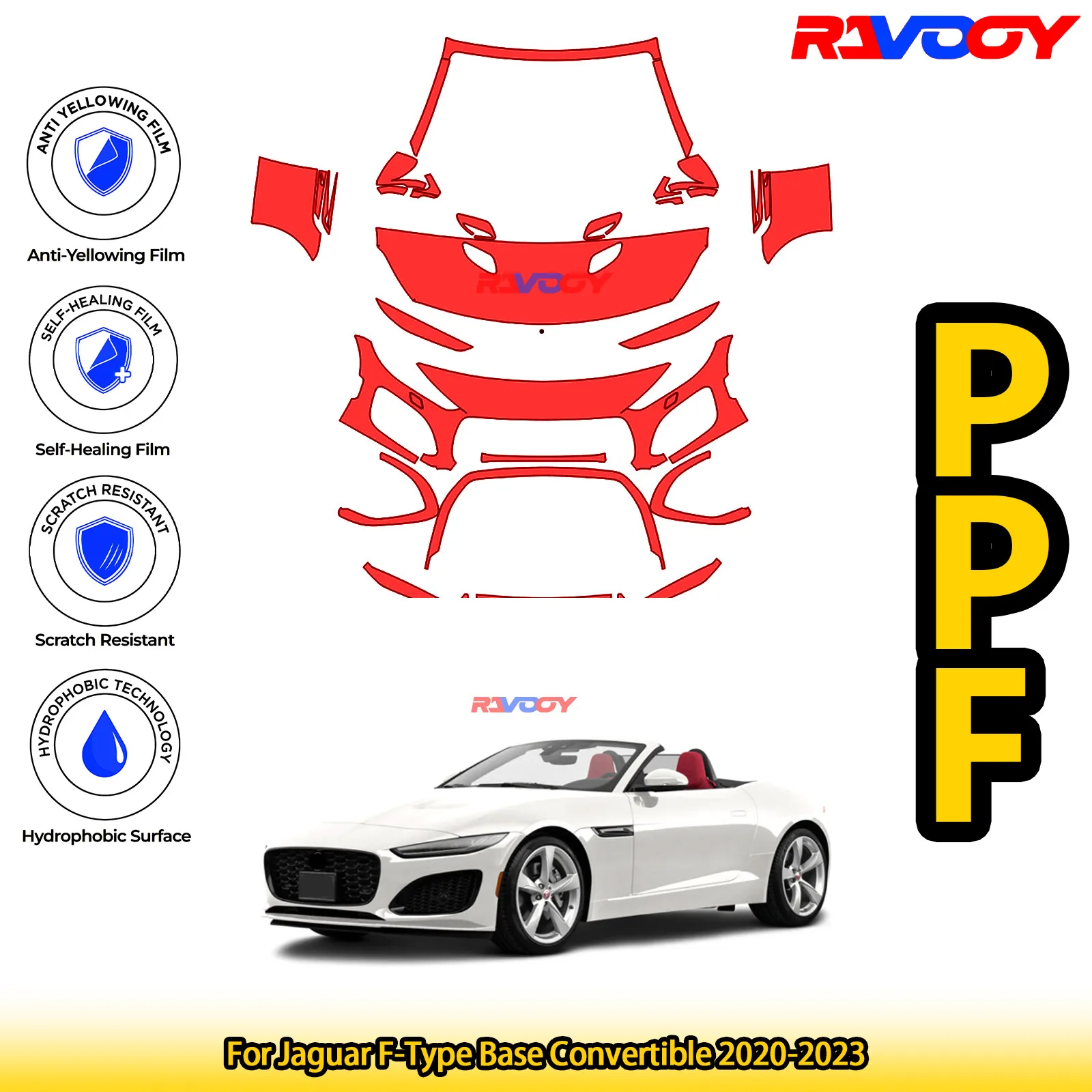 

For Jaguar F-Type Base Convertible 2020-2023 Glossy Matte Black Precut front PPF Kit Paint Protection Film
