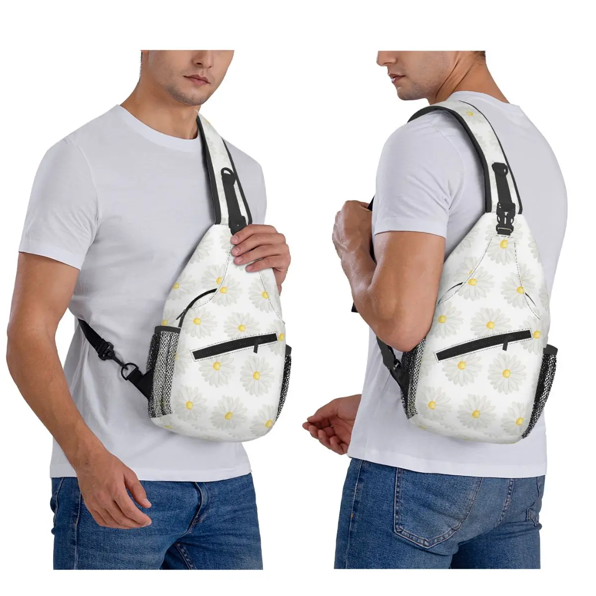 

Hand Painted One Little White Daisy Watercolor Chest Bag Men Sling Crossbody Backpack Chest Bag Traveling Daypack Shoulder Bag