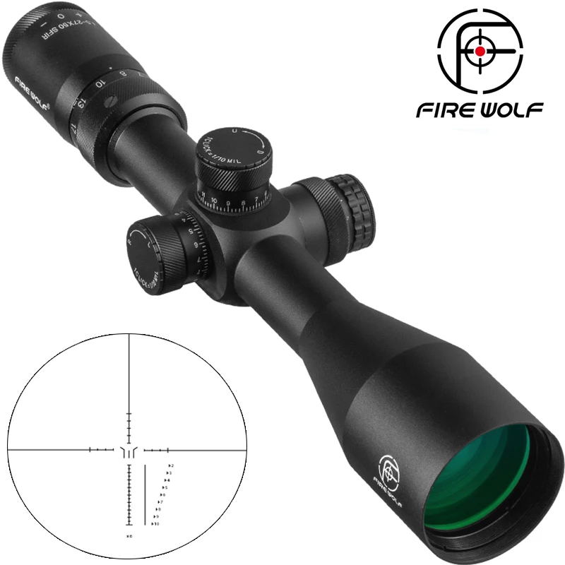 FIRE WOLF 4.5-27X50 Rifle Optic Scope Sight with Fully Multi-green Coated Optics for Archery Hunting