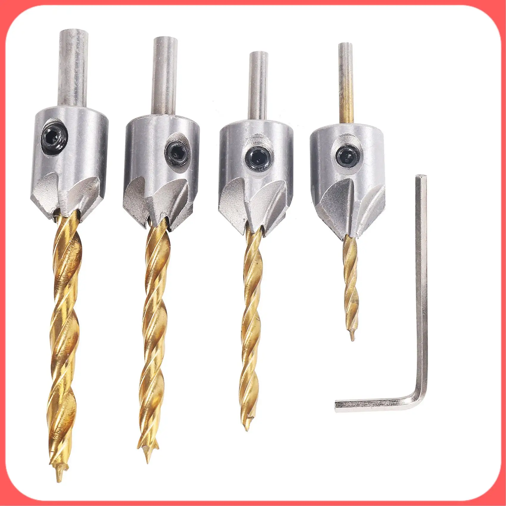 

A76I-4 PCS Titanium Coated Countersink Drill Bit Set Woodworking Carpentry Reamer Tool Set With Hex Key Wrench