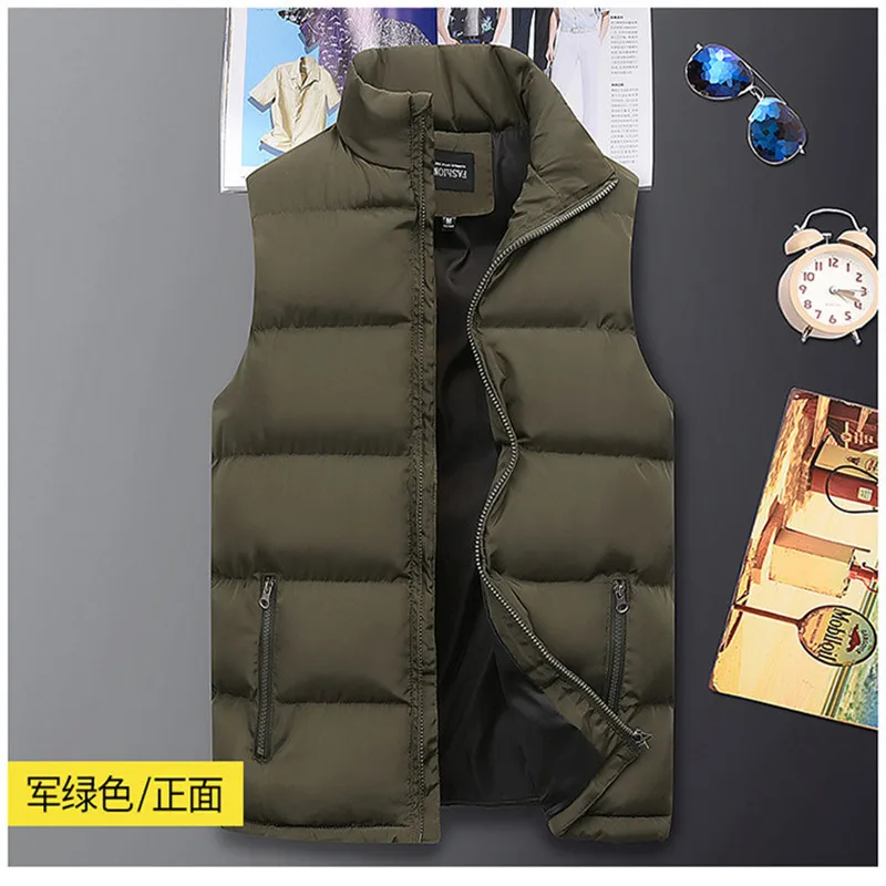 2023 Men\'s Fashion Down Coat Tank Top Thick Standing Collar Solid Cotton Tank Top Duck Down Sleeveless Jacket