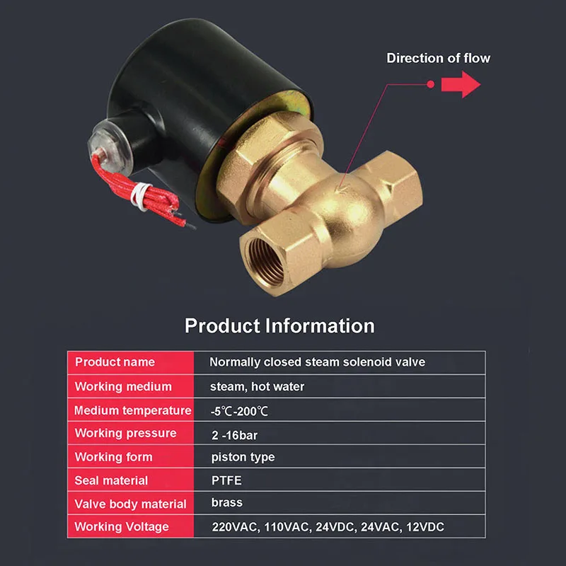 DN15 DN20 DN25 DN32 DN50 Normally Closed High Temperature Solenoid Valve AC230V 220V DC12V 24V Brass Valves For Steam
