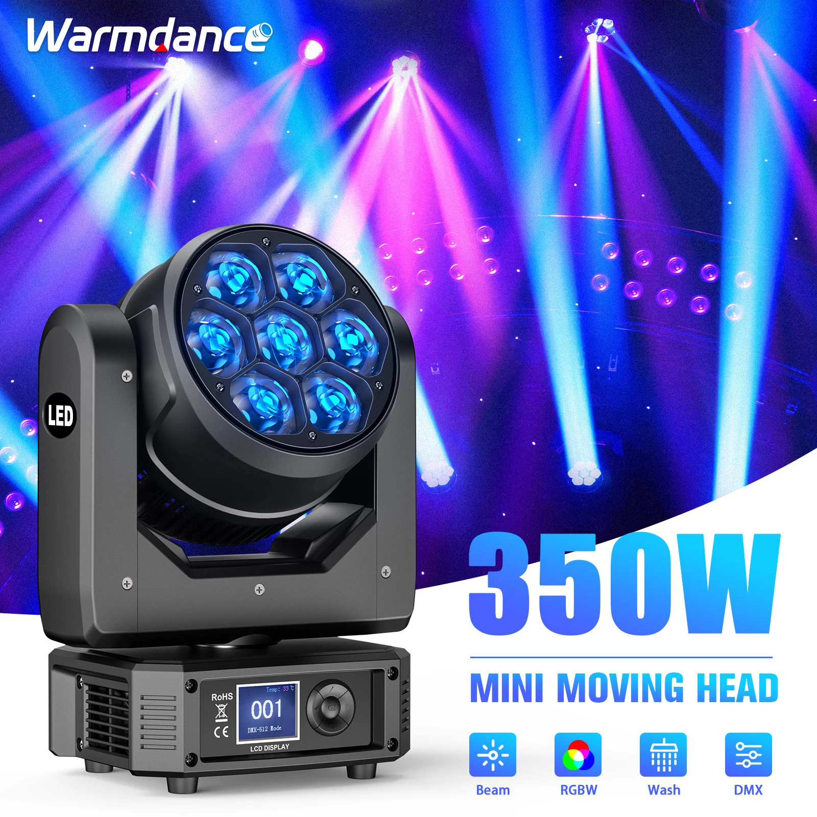 7X50W MINI BEE-EYE WASH BEAM MOVING HEAD DJ Light Stage Light Effect Projector for Disco KTV Party Wedding Holiday Bar Club