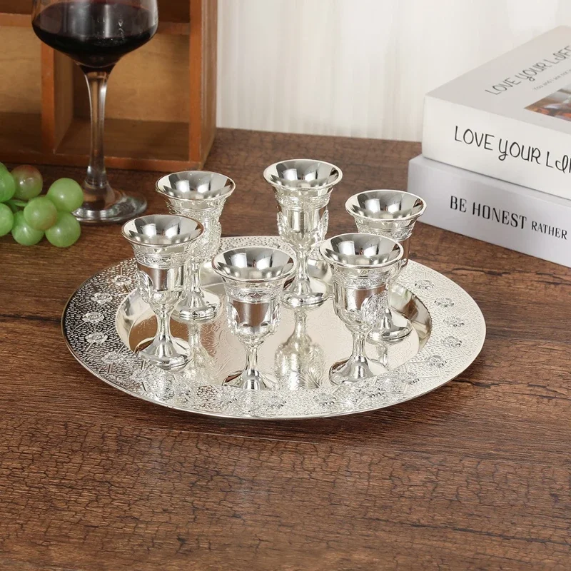 6pcs Creative Baijiu Glass Set for Home Use European Metal Wine Glass with Tray Holiday Decor Kitchenware