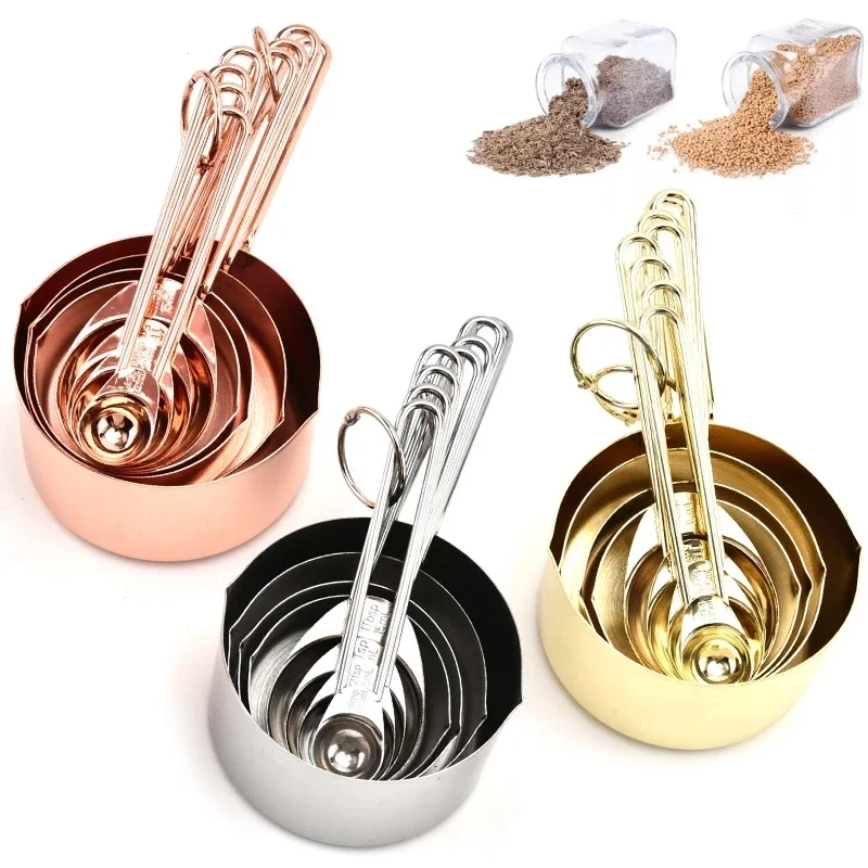 

Copper Measuring Cups And Spoons Set Heavy Duty Mirror Polished Engraved Stainless Steel 8 Pieces