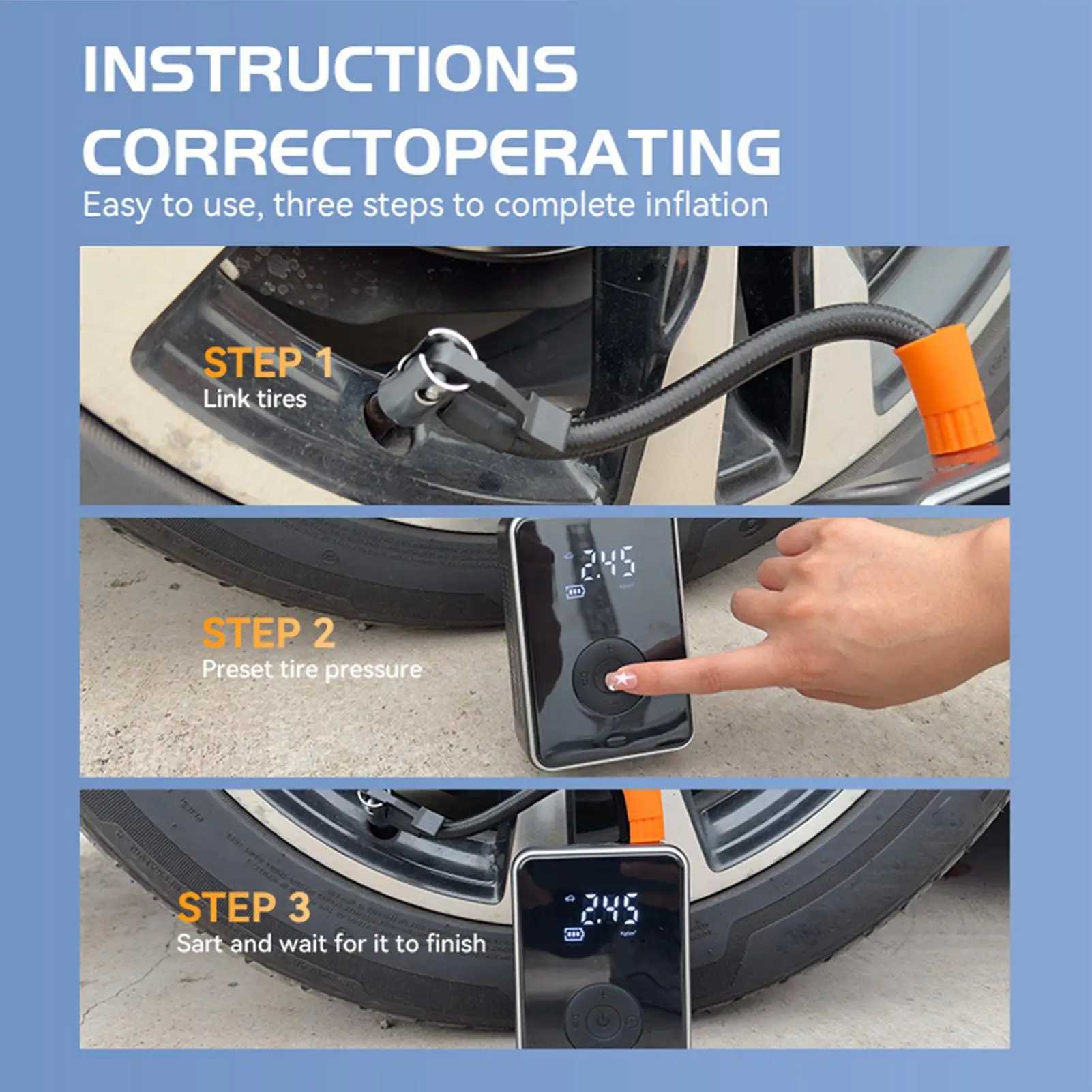 Air Pump For Car Tires Cordless Digital Inflator With Light Rechargeable Tire Air Compressor With Auto Shut-Off For Automotive