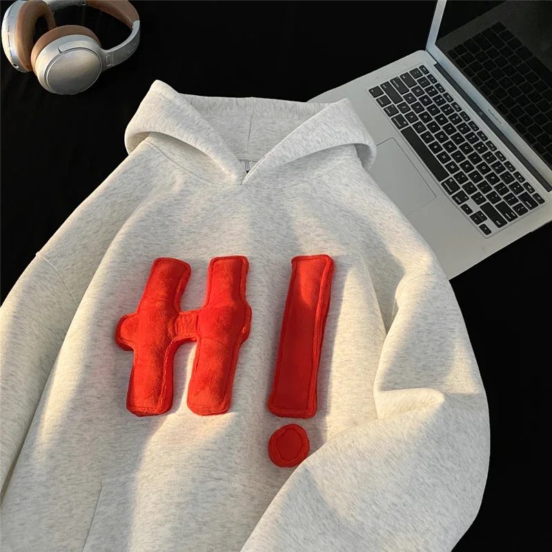 

New American Street 3D Clashing Color Hoodie Men Women Loose Long Letters Hooded Sweatshirt Korean Style Sleeve Pullover Hoodies
