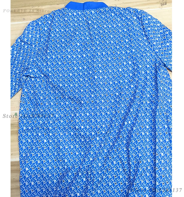 National Style Youth Standing Collar Casual Shirt Blue Pattern Men\'s Long Sleeve 4Xl African Clothes Summer Blue Print Top